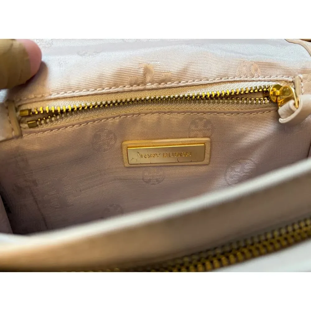 Tory Burch Britten Combo Crossbody Bag Pebbled Leather Chain Purse Gold Logo